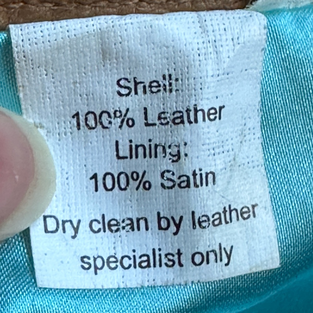 Tan Croc-Embossed 100% Leather Mini Skirt Lining Satin Blue Sz 8. Zip In Back - Picture 10 of 14